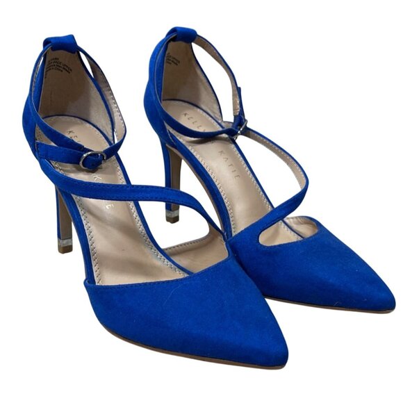 Kelly & Katie Heels Blue Suede Ankle Strap Sevama 7 M 4" - Picture 1 of 11